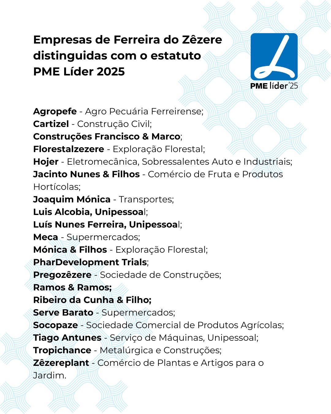 Empresas de Ferreira com Estatuto PME Líder 2025