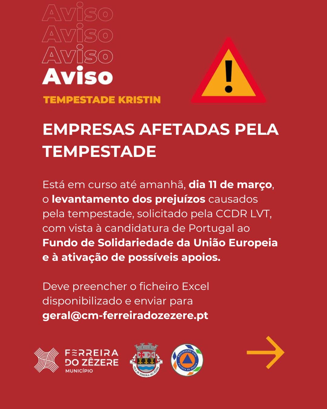 Comunicação de danos - Empresas afetadas pela tempestade Kristin